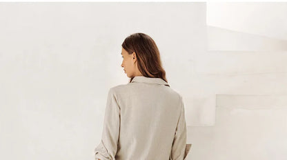 Pantalones Mujer de Lino Pierna Ancha Cintura Elástica Lazo