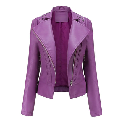 Chaqueta Mujer de Cuero Ajuste Slim Estilo Moderno