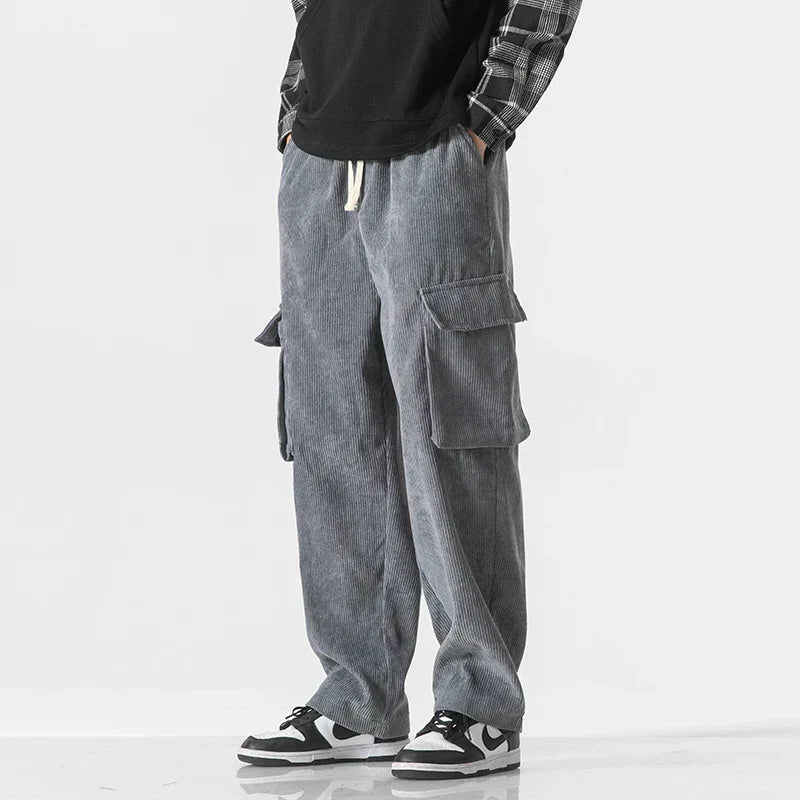 Pantalones Cargo Hombre de Poliéster Corte Recto Bolsillos Laterales