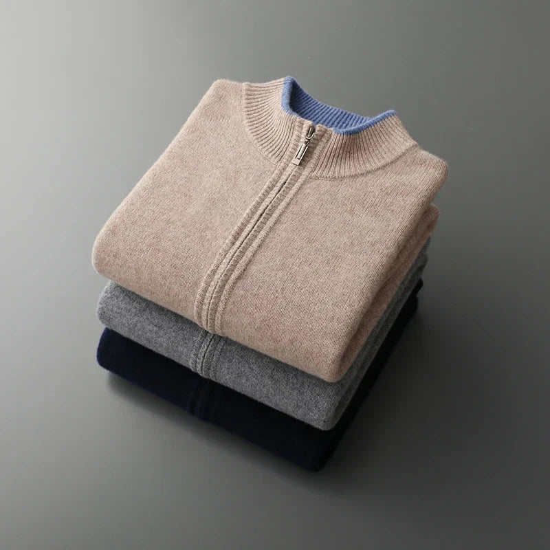 Cárdigan Hombre de Punto con Cremallera y Cuello Alto