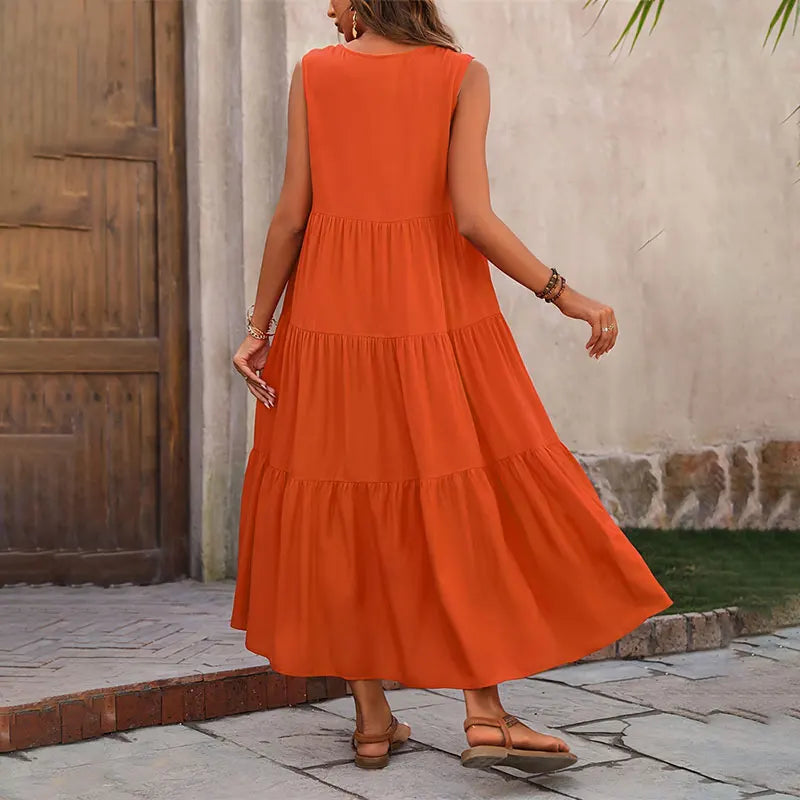 Vestido verano mujer sin mangas escote en V corte A