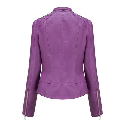 Chaqueta Mujer de Cuero Ajuste Slim Estilo Moderno