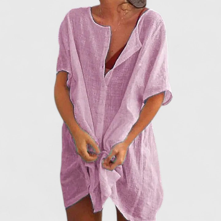 Vestido túnica mujer de algodón escote en V corte suelto