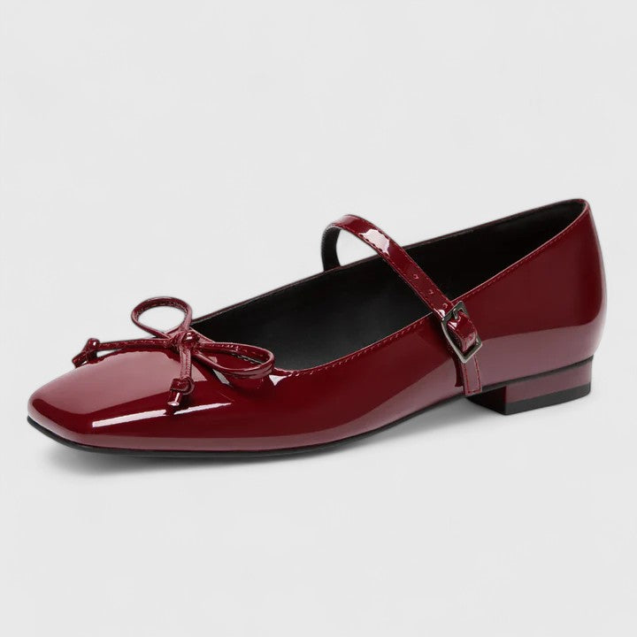 Zapatos Planos Mujer Punta Cuadrada Lazo Estilo Mary Jane