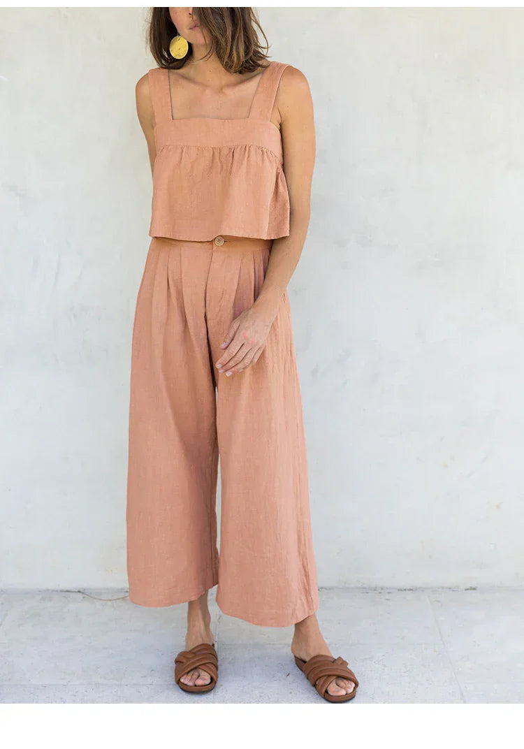 Culottes Mujer de Lino Talle Alto y Pliegues Frontales