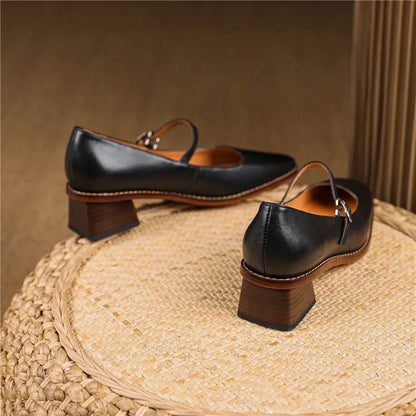 Zapatos Tacón Bloque Mujer con Tira Ajustable Invierno Primavera