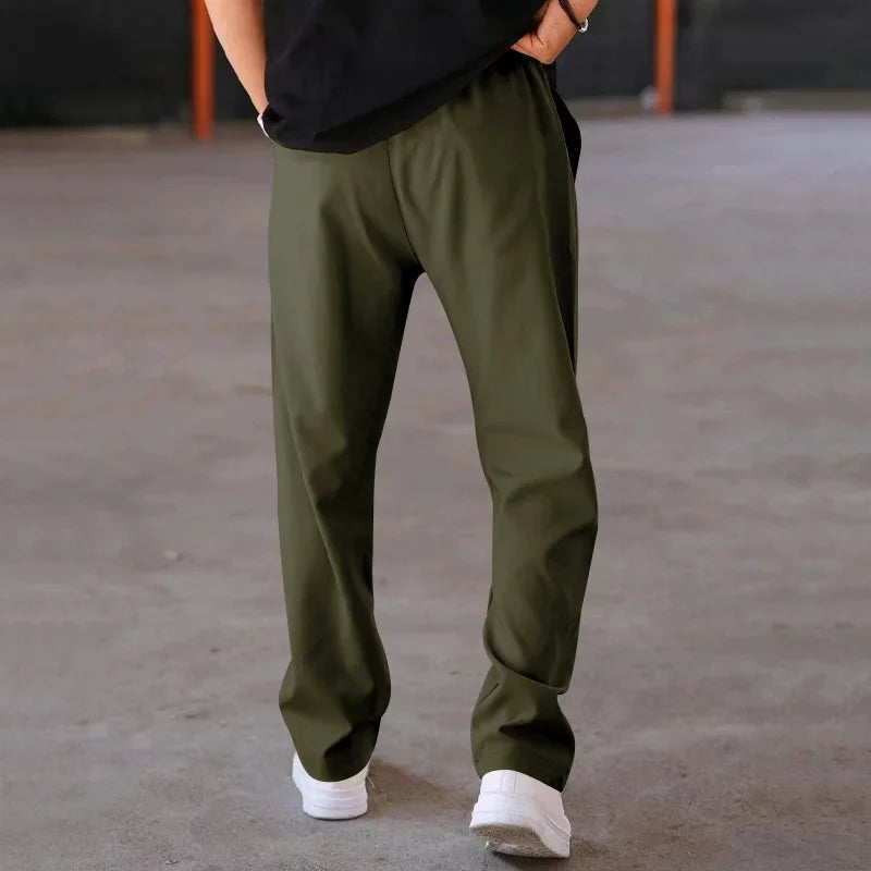 Pantalones Hombre Mezcla Fibras Corte Recto Estilo Americano