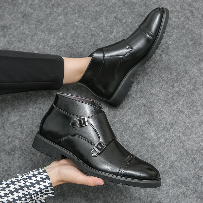 Botines hombre de cuero doble hebilla formales cómodos