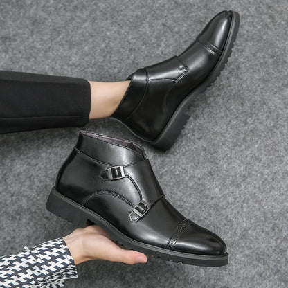 Botines hombre de cuero doble hebilla formales cómodos