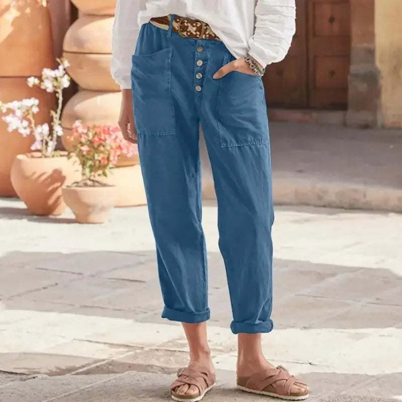 Pantalones Mujer Corte Relajado Cintura Alta
