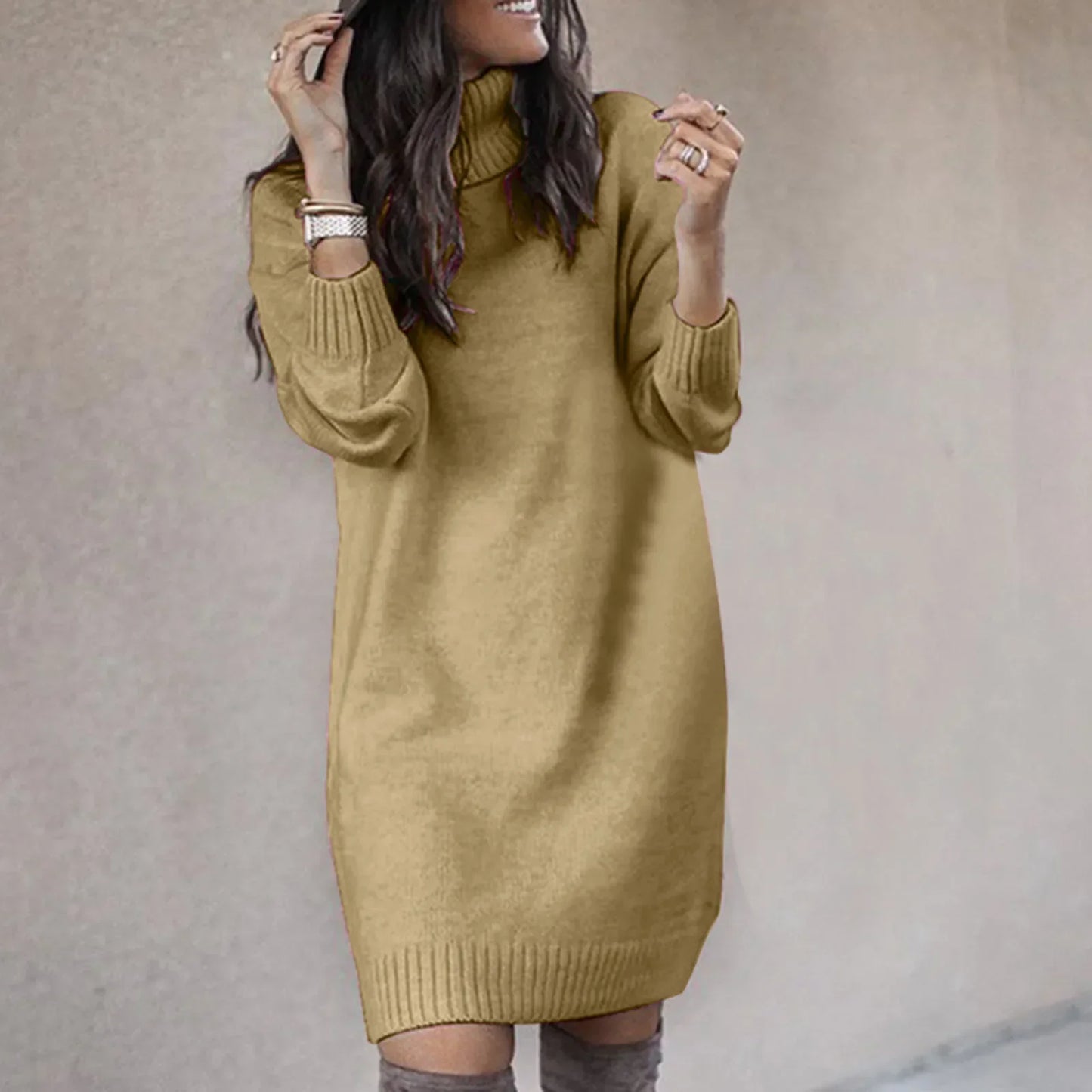 Vestido Suéter Mujer Casual Tejido Invierno