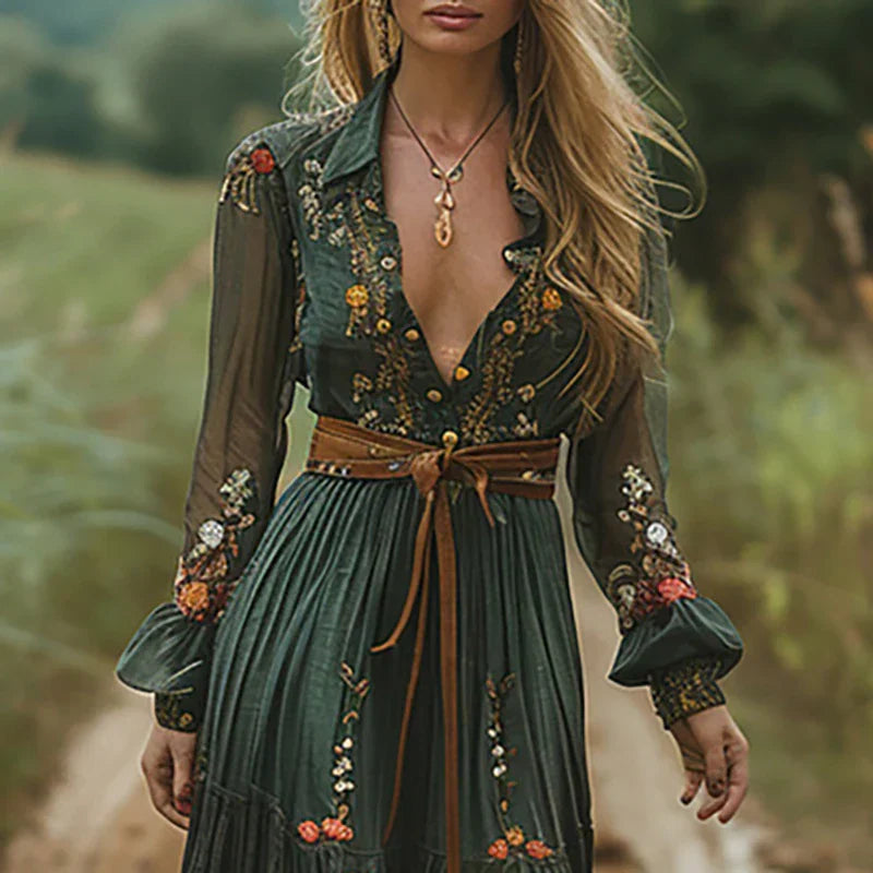 Vestido maxi mujer estilo boho con cinturón verano