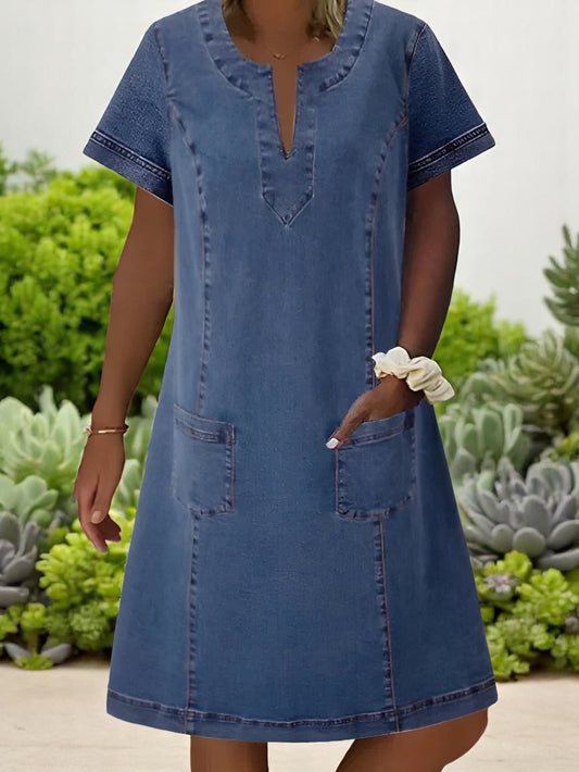 Vestido corto Mujer con manga corta y bolsillos funcionales - Mavetta