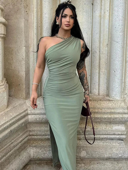 Vestido bodycon mujer de un solo hombro con abertura lateral