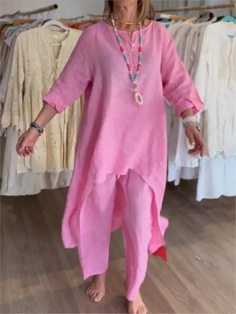 Conjunto Mujer Túnica Holgada y Pantalón Comodo Diario