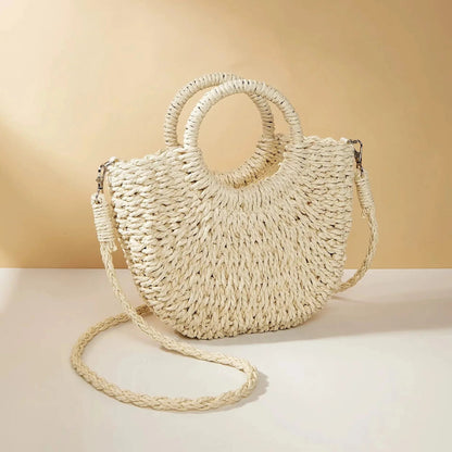 Bolso Mujer Tejido Asa Redonda Estilo Vintage Natural