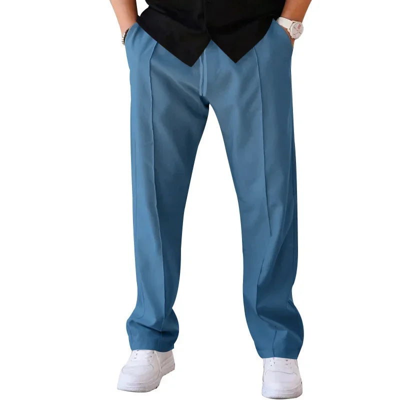 Pantalones Hombre Mezcla Fibras Corte Recto Estilo Americano