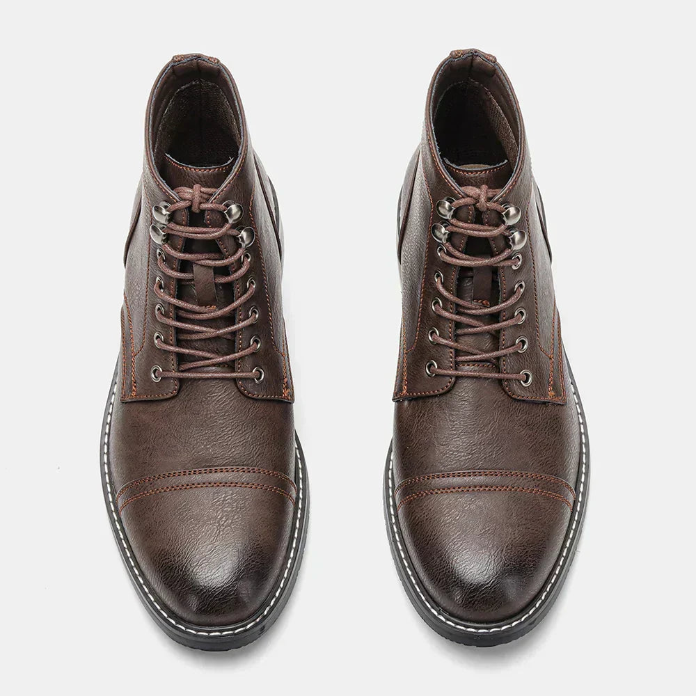 Botas Hombre Cuero Botines Estilo Derby con Cordones Robustas