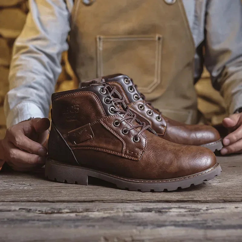 Botines hombre cuero sintético con cordones estilo urbano