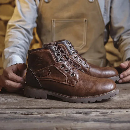 Botines hombre cuero sintético con cordones estilo urbano