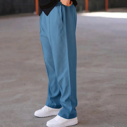 Pantalones Hombre Mezcla Fibras Corte Recto Estilo Americano