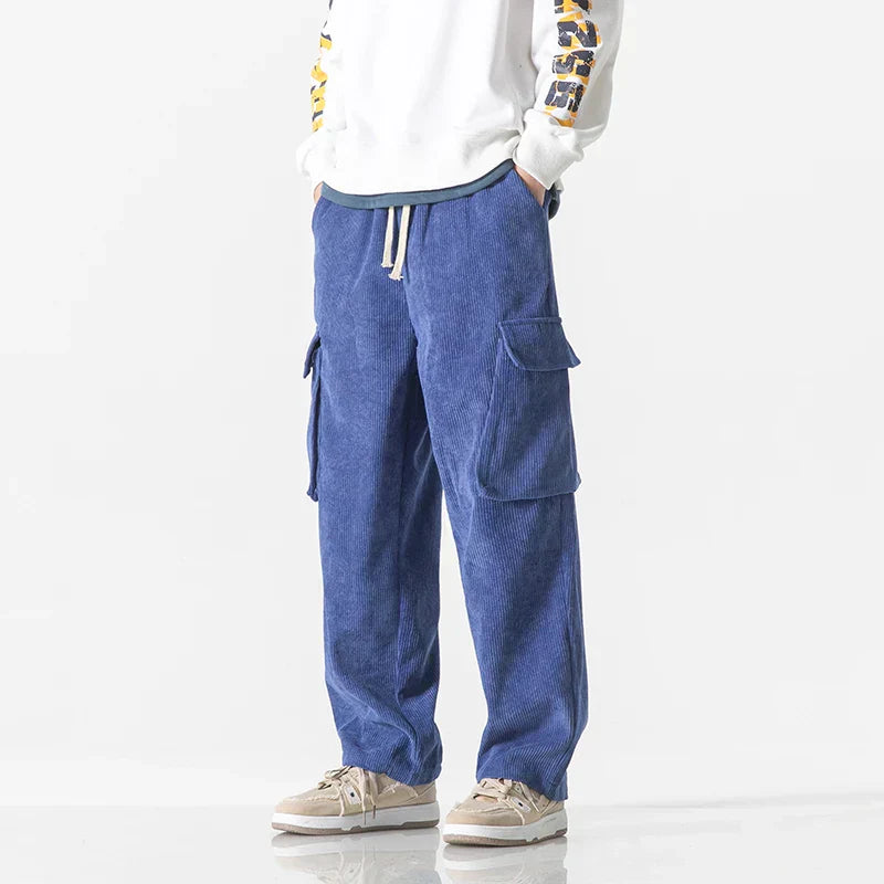 Pantalones Cargo Hombre de Poliéster Corte Recto Bolsillos Laterales