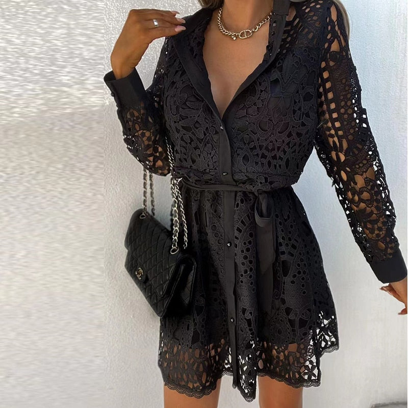 Vestido mini mujer con cuello en v y mangas largas