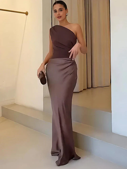 Vestido maxi mujer de satén con abertura - Mavetta