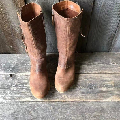 Botas Mujer Tacón Bajo Hasta Pantorrilla Estilo Elegante