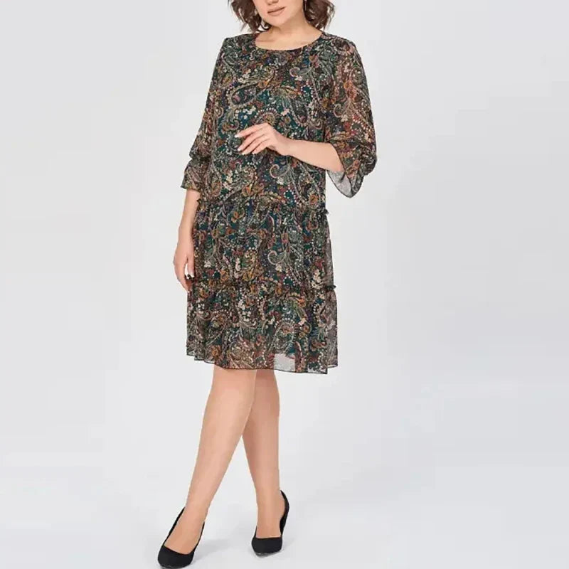 Vestido Mujer Talla Grande Floral Elegante Manga