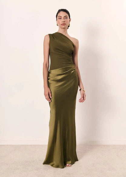 Vestido maxi mujer de satén con abertura
