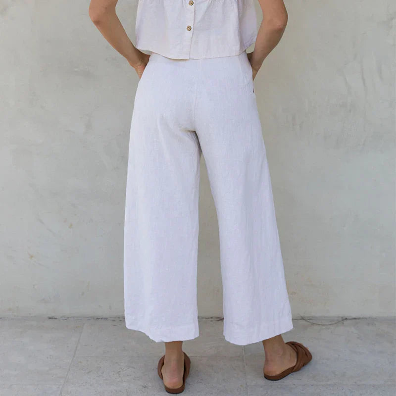 Culottes Mujer de Lino Talle Alto y Pliegues Frontales