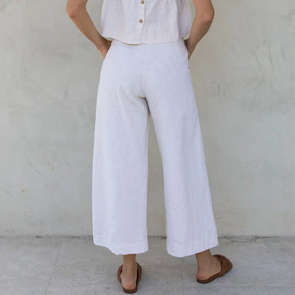 Culottes Mujer de Lino Talle Alto y Pliegues Frontales