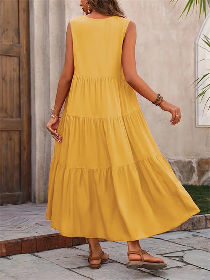 Vestido verano mujer sin mangas escote en V corte A