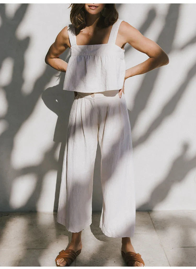 Culottes Mujer de Lino Talle Alto y Pliegues Frontales