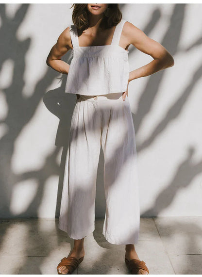 Culottes Mujer de Lino Talle Alto y Pliegues Frontales