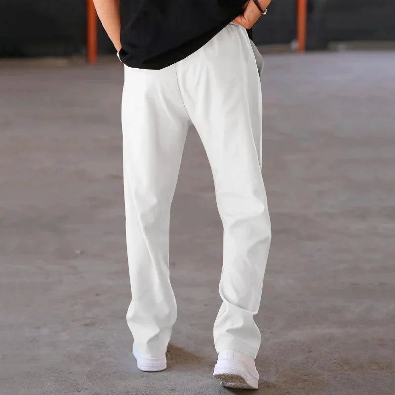 Pantalones Hombre Mezcla Fibras Corte Recto Estilo Americano