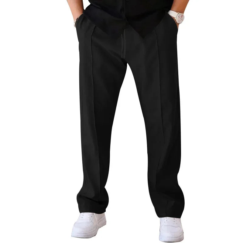 Pantalones Hombre Mezcla Fibras Corte Recto Estilo Americano