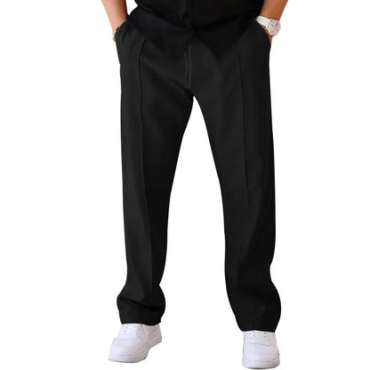 Pantalones Hombre Mezcla Fibras Corte Recto Estilo Americano