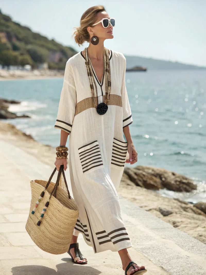 Vestido maxi mujer de lino oversize estilo kaftán verano - Mavetta