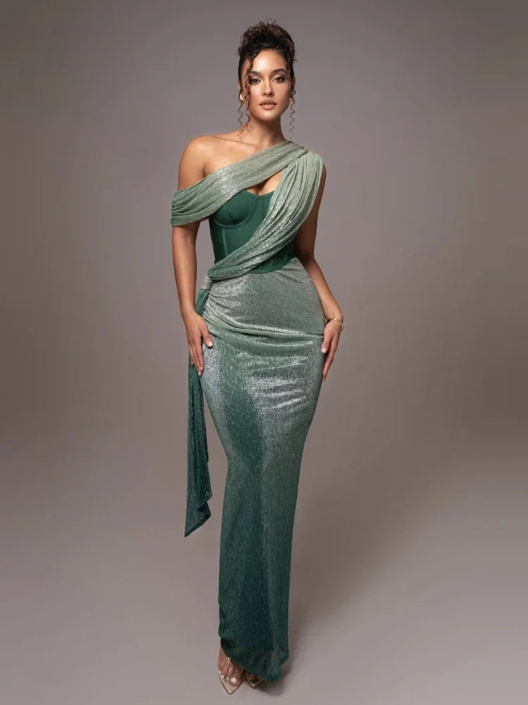 Vestido noche mujer un solo hombro elegante