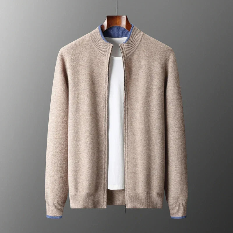 Cárdigan Hombre de Punto con Cremallera y Cuello Alto