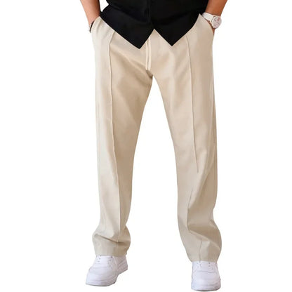 Pantalones Hombre Mezcla Fibras Corte Recto Estilo Americano