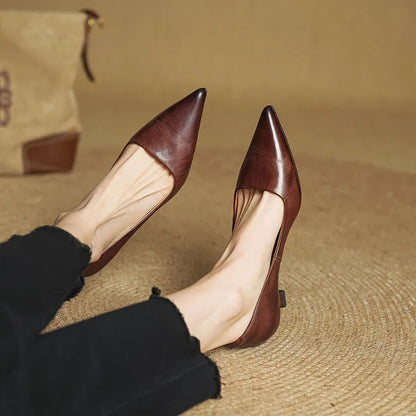 Zapatos Mujer de Cuero Tacón Clásico Elegante
