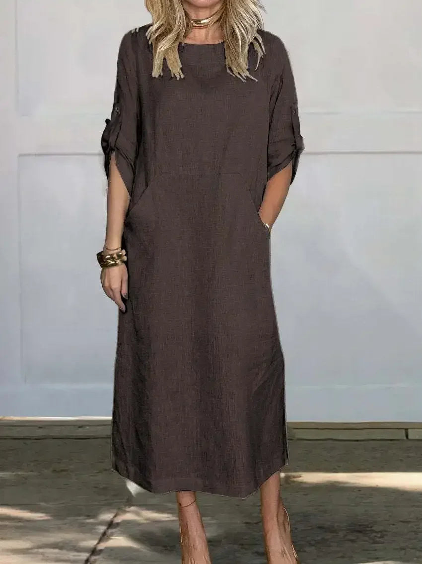Vestido noche mujer fluido drapeado corte a