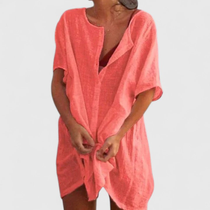 Vestido túnica mujer de algodón escote en V corte suelto