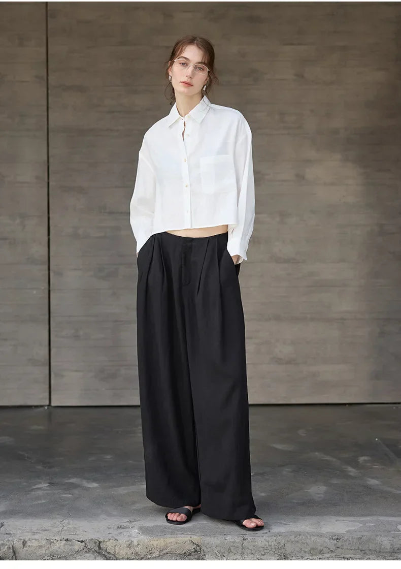 Sobrecamisa Mujer de Lino Corte Oversize Cuello en V y Botones