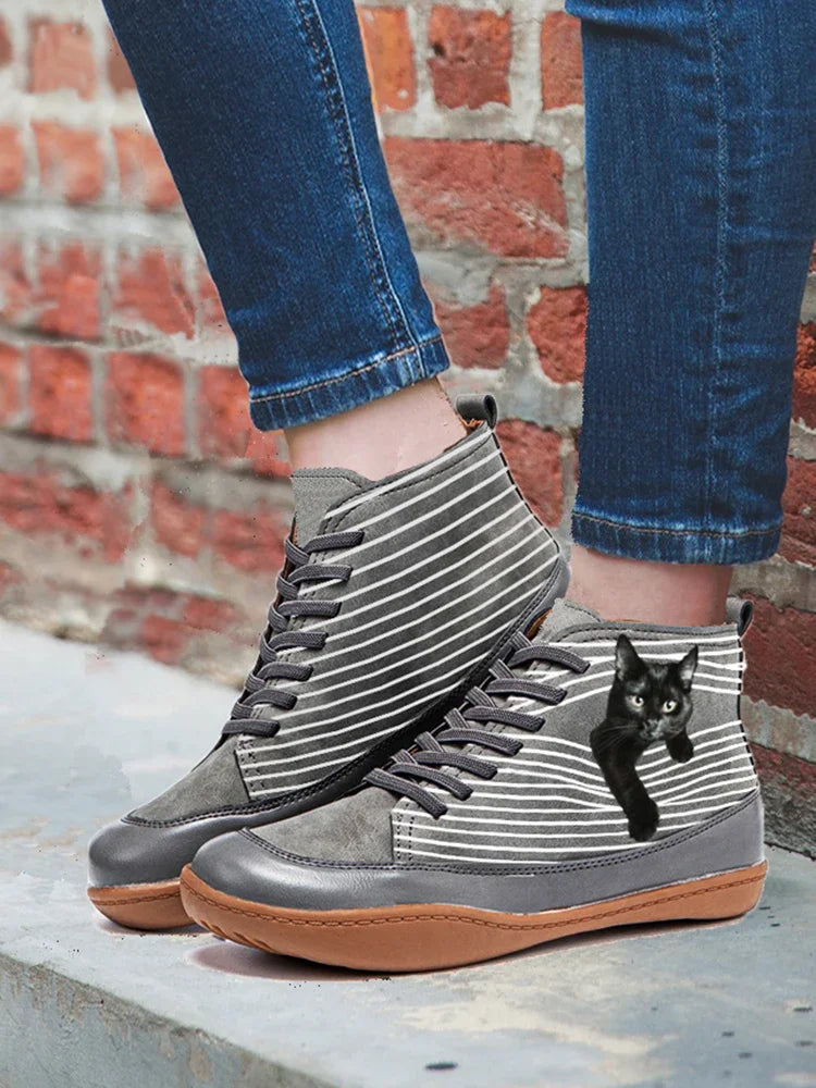Botines Mujer Diseño Gato Casual Comodos Otono Invierno