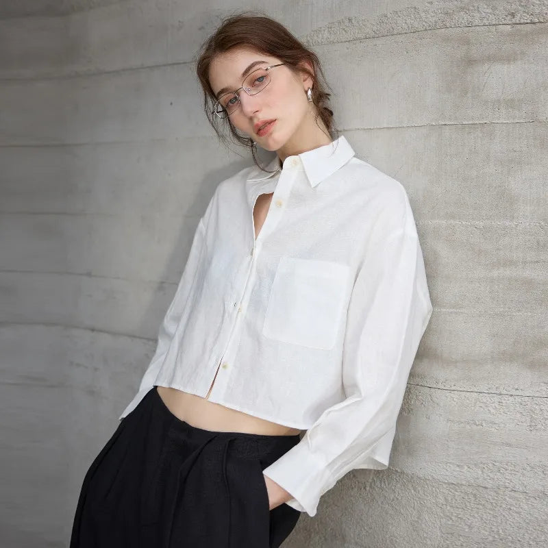 Sobrecamisa Mujer de Lino Corte Oversize Cuello en V y Botones