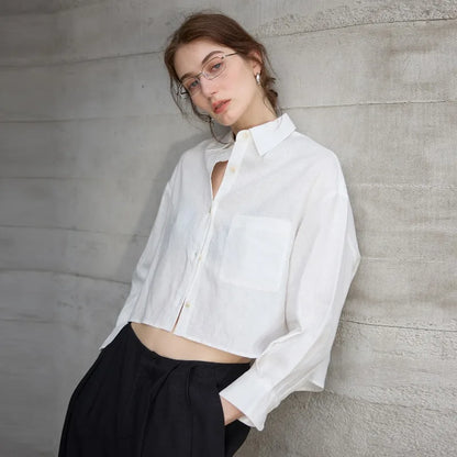 Sobrecamisa Mujer de Lino Corte Oversize Cuello en V y Botones